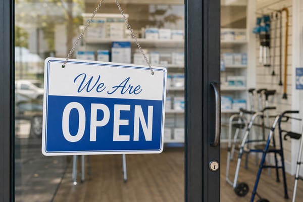 We Are Open Sign at Medical Equipment Store
